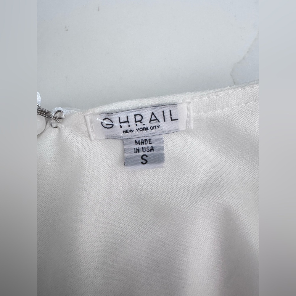 Ghrail Ellis Ivory Feather-Trim One-Shoulder Crepe Mini Dress Sz S MSRP $270 NEW - Picture 8 of 12